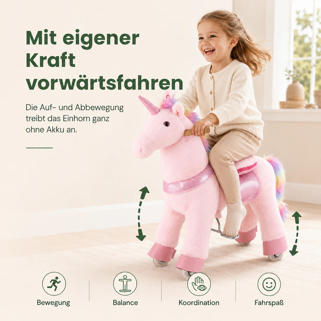 LunaGlide™ Einhorn-Reitpferd mit Rollen & Sound